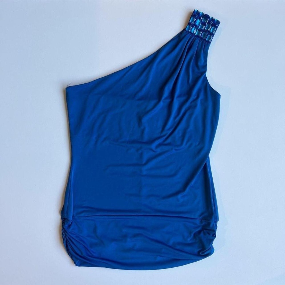 Y2K Love Tease One Shoulder Blue Going Out Top